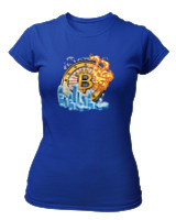 T-Shirt Στενή Γραμμή Γυναικείο - Bitcoins Fire - Color Thumbnail Μπλε Ρουά