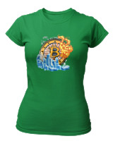 T-Shirt Στενή Γραμμή Γυναικείο - Bitcoins Fire - Color Thumbnail Πράσινο