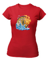 T-Shirt Στενή Γραμμή Γυναικείο - Bitcoins Fire - Color Thumbnail Κόκκινο