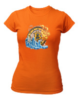 T-Shirt Στενή Γραμμή Γυναικείο - Bitcoins Fire - Color Thumbnail Πορτοκαλί
