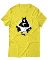 T-Shirt Αντρικό - Black Cat Pizza - Color Thumbnail Κίτρινο