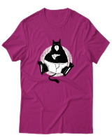T-Shirt Αντρικό - Black Cat Pizza - Color Thumbnail Φουξια