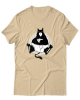 T-Shirt Αντρικό - Black Cat Pizza - Color Thumbnail Μπεζ