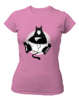T-Shirt Στενή Γραμμή Γυναικείο - Black Cat Pizza - Color Thumbnail Ροζ