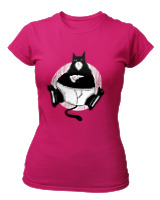 T-Shirt Στενή Γραμμή Γυναικείο - Black Cat Pizza - Color Thumbnail Φουξια