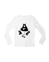 Μακρυμάνικο Μακό Παιδικό - Black Cat Pizza - Color Thumbnail 'Ασπρο