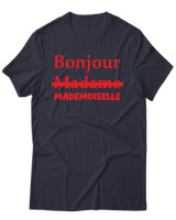 T-Shirt Unisex - Bonjour Mademoiselle - Color Thumbnail Σκούρο Μπλε