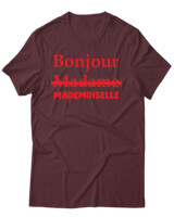 T-Shirt Unisex - Bonjour Mademoiselle - Color Thumbnail Μπορντό