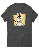 T-Shirt Αντρικό - Cat Eating Pizza - Color Thumbnail Ανθρακί