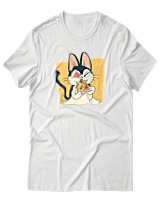 T-Shirt Αντρικό - Cat Eating Pizza - Color Thumbnail Άσπρο
