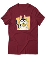 T-Shirt Αντρικό - Cat Eating Pizza - Color Thumbnail Σκούρο Κόκκινο