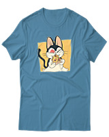 T-Shirt Αντρικό - Cat Eating Pizza - Color Thumbnail Τιρκουάζ
