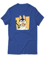 T-Shirt Αντρικό - Cat Eating Pizza - Color Thumbnail Μπλε Ρουά