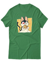 T-Shirt Αντρικό - Cat Eating Pizza - Color Thumbnail Πράσινο