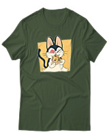 T-Shirt Αντρικό - Cat Eating Pizza - Color Thumbnail Κυπαρισσί