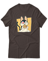 T-Shirt Αντρικό - Cat Eating Pizza - Color Thumbnail Καφέ