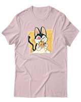 T-Shirt Αντρικό - Cat Eating Pizza - Color Thumbnail Απαλό Ροζ