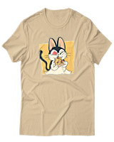 T-Shirt Αντρικό - Cat Eating Pizza - Color Thumbnail Μπεζ