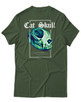 T-Shirt Αντρικό - Cat Skull - Color Thumbnail Κυπαρισσί