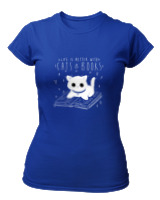 T-Shirt Στενή Γραμμή - Cats And Books - Color Thumbnail Μπλε Ρουά