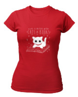 T-Shirt Στενή Γραμμή - Cats And Books - Color Thumbnail Κόκκινο