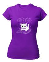 T-Shirt Στενή Γραμμή - Cats And Books - Color Thumbnail Σκούρο Μωβ