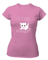 T-Shirt Στενή Γραμμή - Cats And Books - Color Thumbnail Ροζ