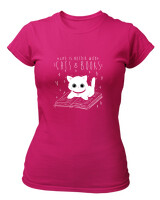 T-Shirt Στενή Γραμμή - Cats And Books - Color Thumbnail Φουξια