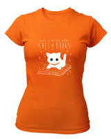 T-Shirt Στενή Γραμμή - Cats And Books - Color Thumbnail Πορτοκαλί