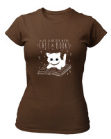 T-Shirt Στενή Γραμμή - Cats And Books - Color Thumbnail Καφέ