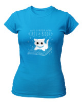 T-Shirt Στενή Γραμμή - Cats And Books - Color Thumbnail Τιρκουάζ