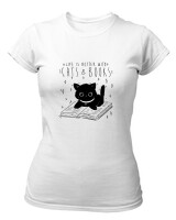 T-Shirt Στενή Γραμμή - Cats And Books - Color Thumbnail ΄Ασπρο