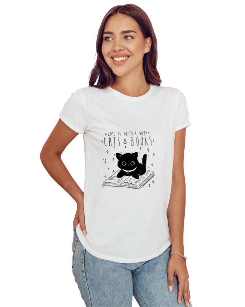 T-Shirt Στενή Γραμμή - Cats And Books - Image 1