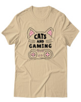 T-Shirt Αντρικό - Cats And Gaming - Color Thumbnail Μπεζ