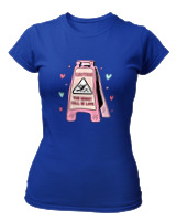 T-Shirt Στενή Γραμμή Γυναικείο - Caution Love - Color Thumbnail Μπλε Ρουά