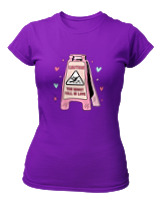 T-Shirt Στενή Γραμμή Γυναικείο - Caution Love - Color Thumbnail Σκούρο Μωβ