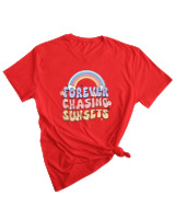 T-Shirt Woman Fashion Γυναικείο - Chasing Sunsets - Color Thumbnail RED