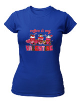 T-Shirt Στενή Γραμμή Γυναικείο - Coffee Is My Valentine - Color Thumbnail Μπλε Ρουά