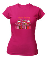 T-Shirt Στενή Γραμμή Γυναικείο - Coffee Is My Valentine - Color Thumbnail Φουξια