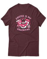 T-Shirt Αντρικό - Coffee Is My Valentine - Color Thumbnail Μπορντό
