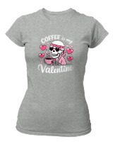 T-Shirt Στενή Γραμμή Γυναικείο - Coffee Is My Valentine - Color Thumbnail Γκρι Μελανζέ