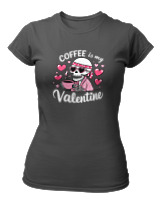 T-Shirt Στενή Γραμμή Γυναικείο - Coffee Is My Valentine - Color Thumbnail Ανθρακί