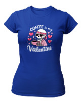T-Shirt Στενή Γραμμή Γυναικείο - Coffee Is My Valentine - Color Thumbnail Μπλε Ρουά