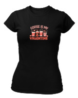 T-Shirt Στενή Γραμμή Γυναικείο - Coffee Is My Valentine - Color Thumbnail Μαύρο