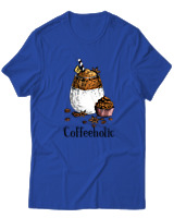 T-Shirt  Γυναικείο - Coffeeholic - Color Thumbnail Μπλέ Ρουά