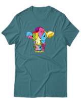 T-Shirt Αντρικό - Colorful Cow - Color Thumbnail Μπλε Πράσινο