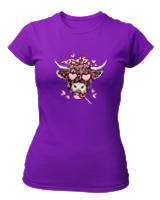 T-Shirt Στενή Γραμμή Γυναικείο - Cow Lover - Color Thumbnail Σκούρο Μωβ