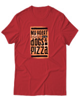T-Shirt Αντρικό - Dogs And Pizza - Color Thumbnail Κόκκινο