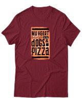 T-Shirt Αντρικό - Dogs And Pizza - Color Thumbnail Σκούρο Κόκκινο