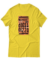 T-Shirt Αντρικό - Dogs And Pizza - Color Thumbnail Χρυσό Κίτρινο